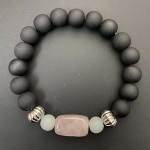 Beaded Bracelet - black, white and pink